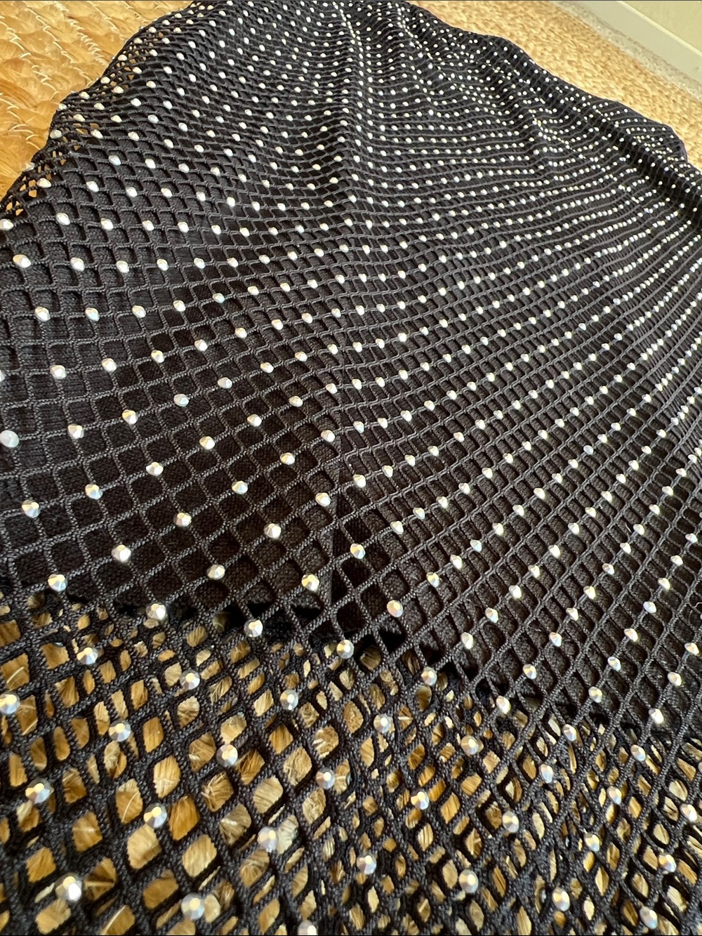 Black Rhinestone Mesh Midi Pencil Skirt - Picture 3 of 7
